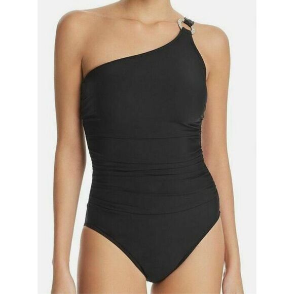 New. Black one shouldered one piece swimsuit. Size 10. Retails $164 - Picture 4 of 8